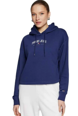 Tommy Jeans Damen Hoodie Essential Logo Sweatshirt blau