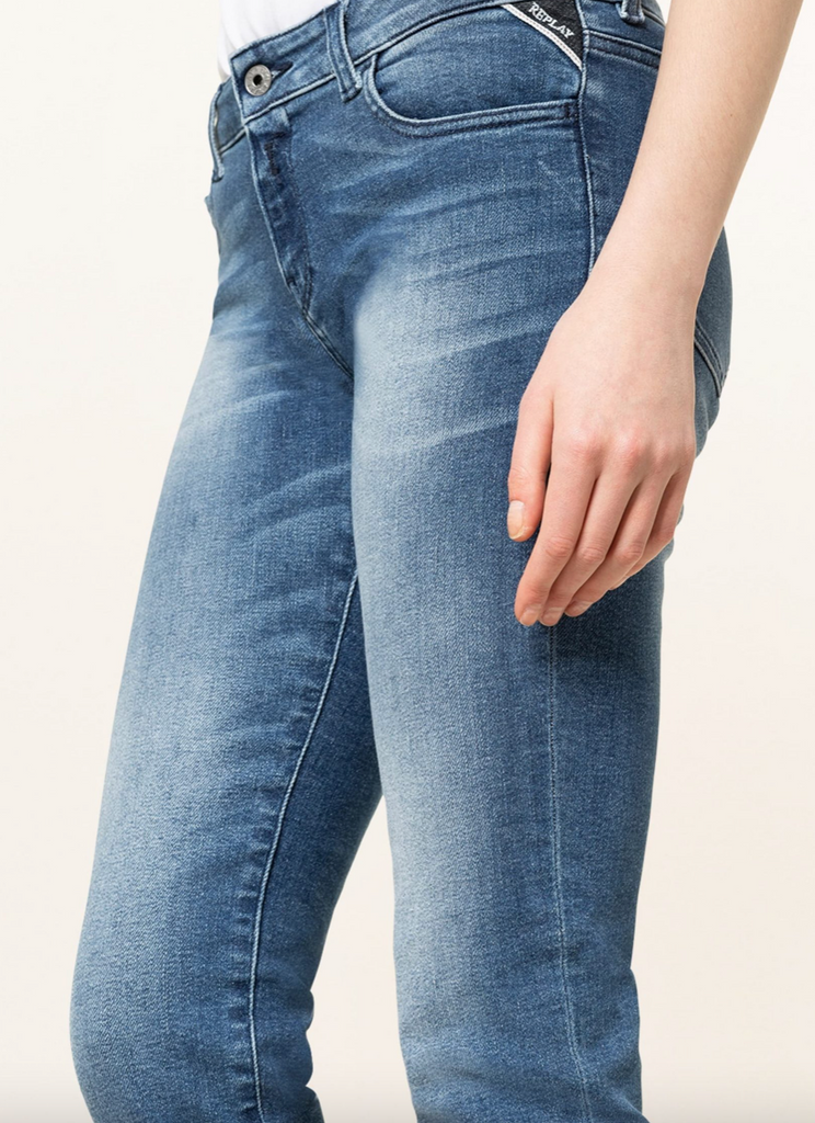 Replay Damen Classic Jeans Sportsgeiz Faby Power blau Jeans Hose Fit Slim Stretch –